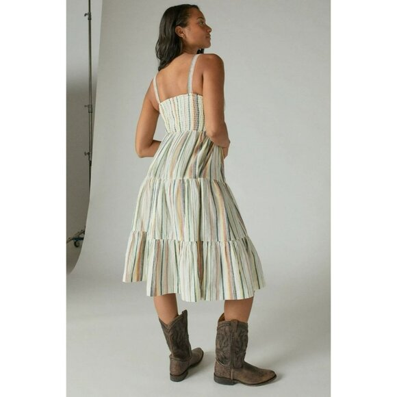 Lucky Brand Striped Corset Maxi Dress Cream Multi Tiered Strappy Size M NWT - Picture 16 of 16